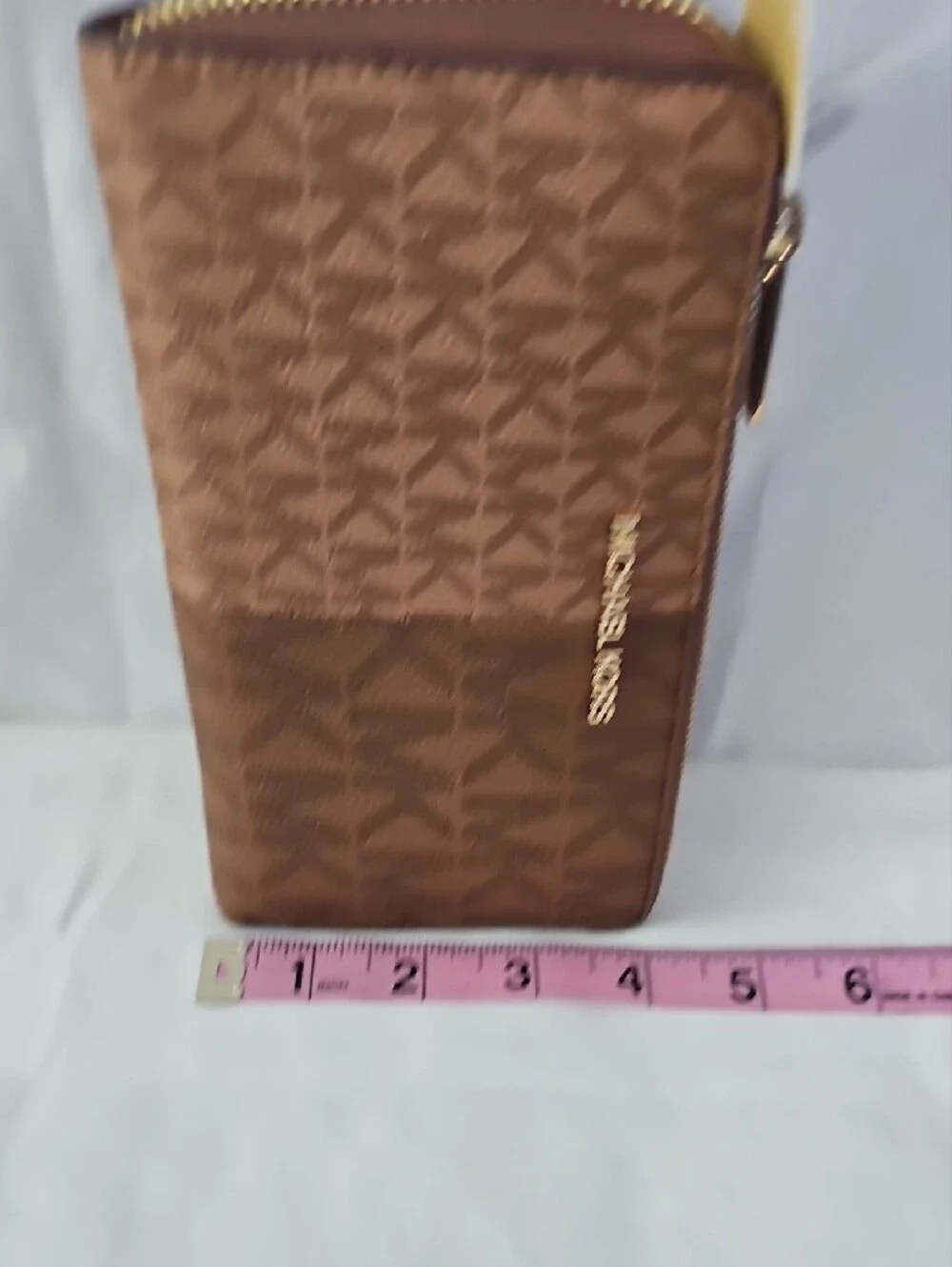 Michael Kors Brown MK Monogram Zip Wallet with Gold Hardware
